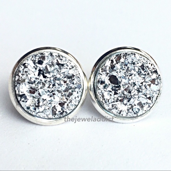 3 for 15🎀chunky silver metallic Drusy style studs - Picture 7 of 7